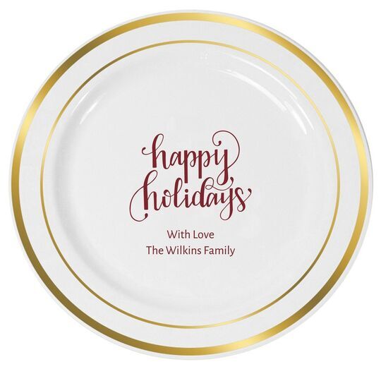 Hand Lettered Happy Holidays Premium Banded Plastic Plates